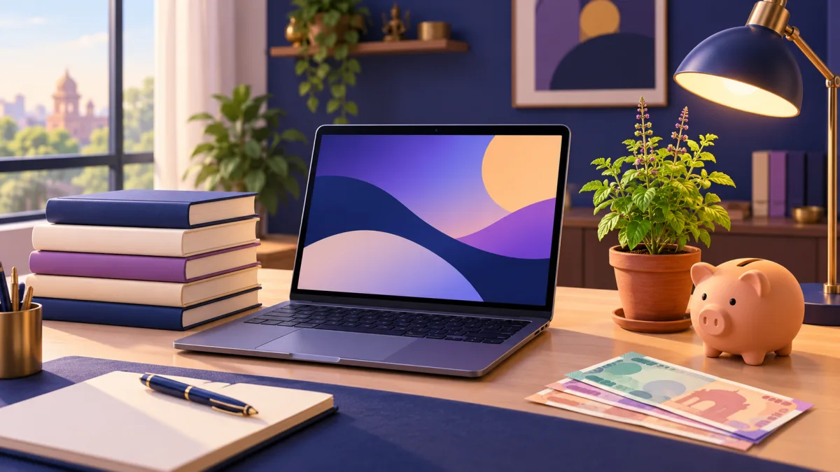 Data science and AI course options shown as an Indian study table with free course notes, a certificate and a degree folder labelled Free courses, Certificates and Degree