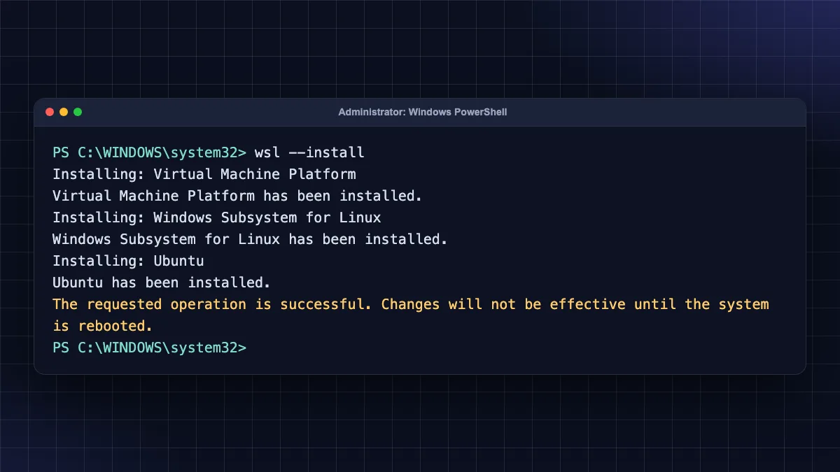 PowerShell running wsl --install to set up Ubuntu on Windows 11
