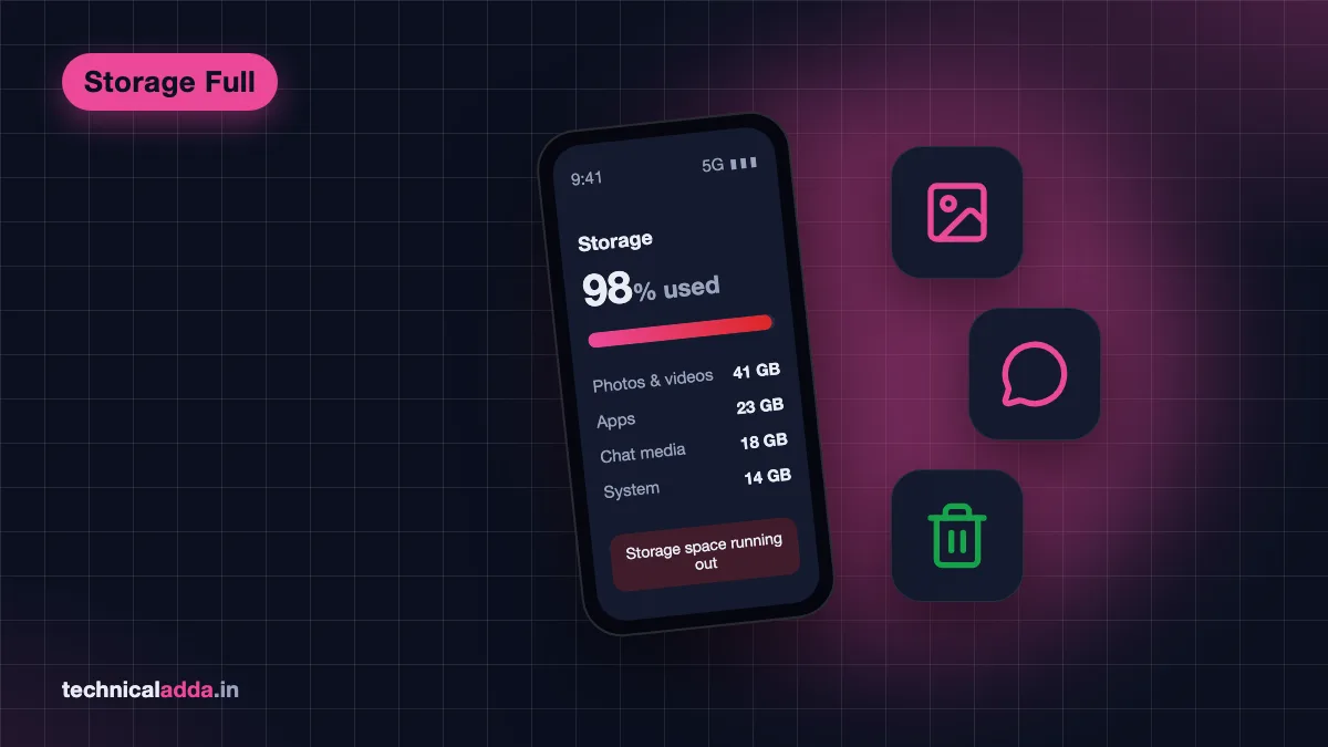 Phone storage full warning on an Android phone and an iPhone