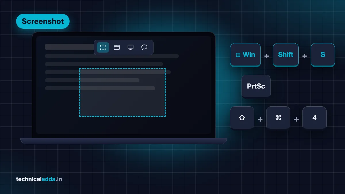 How to take a screenshot on a laptop: snip selection with Win+Shift+S, PrtSc and Shift-Command-4 keys